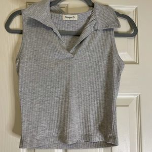 Gray collared cropped tank.